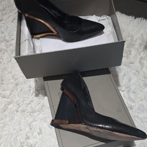 BCBG Black and Gold Wedge Shoes